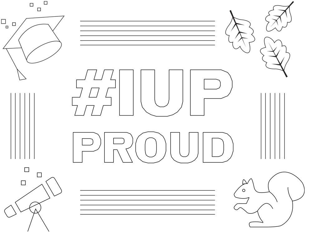Coloring page with the words IUP Proud