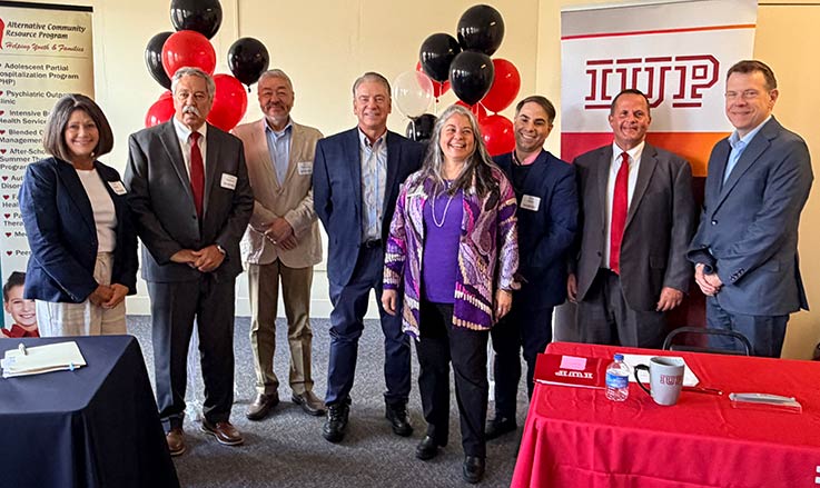 ACRP Board Chair Carol Onufro; President and CEO of ACRP Frank Janakovic; IUP COM Founding Associate Dean of Pre-Clinical Affairs Luke Mortensen; Glenn Kashurba, child psychiatrist associated with ACRP; IUP COM Founding Dean Miko Rose; IUP COM Founding Associate Dean of Clinical Affairs and Graduate Medical Education Ryan Smith; Cambria County Commissioner Tom Chernisky; IUP COM Director of Admissions and Student Affairs Jamie Murphy.