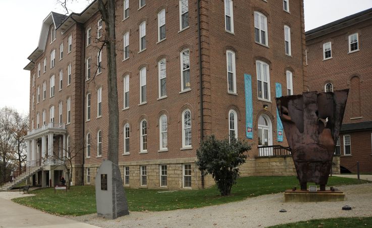 IUP 9/11 Memorial with Sutton Hall behind it