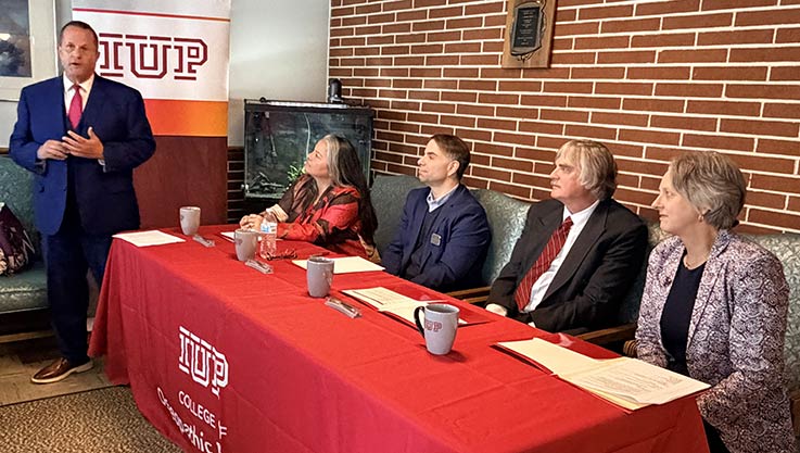Cambria County Commissioner Tom Chernisky; IUP College of Osteopathic Medicine Founding Dean Miko Rose; IUP College of Osteopathic Medicine Founding Associate Dean of Clinical Affairs and Graduate Medical Education Ryan Smith; Matthew Dvorchak; Conemaugh Memorial Medical Center Chief Medical Officer Elizabeth Dunmore