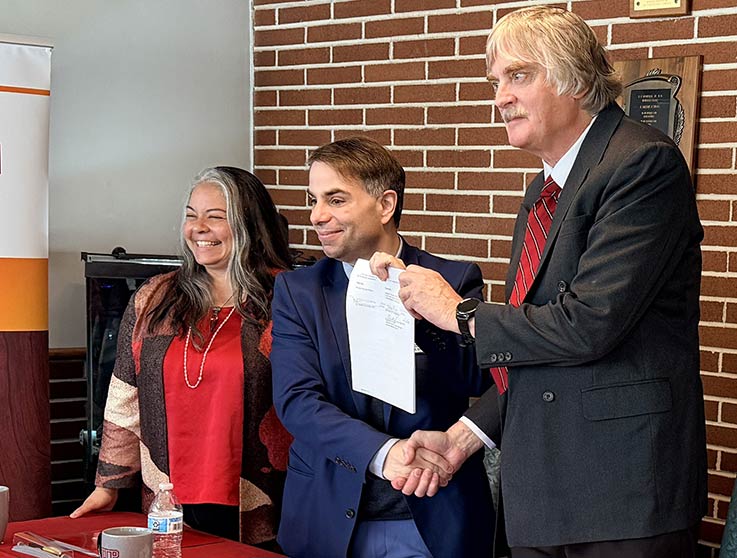 IUP College of Osteopathic Medicine Founding Dean Miko Rose, IUP College of Osteopathic Medicine Founding Associate Dean of Clinical Affairs and Graduate Medical Education Ryan Smith, and Matthew Dvorchak