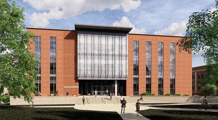 Rendering of the completed front of Kopchick Hall