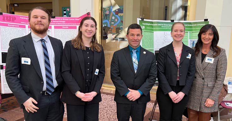 IUP computer science faculty member Sam Grieggs, Megan Seaman, Rep. Jim Struzzi, Serena Aumick, Associate Vice Provost for Libraries and Research Support Services Kelly Heider