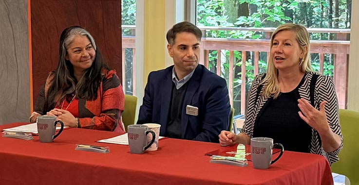 IUP COM Founding Dean Miko Rose, IUP COM Founding Associate Dean of Clinical Affairs and Graduate Medical Education Ryan Smith, Founder and Executive Director of Small Town Hope Mandi Paronish