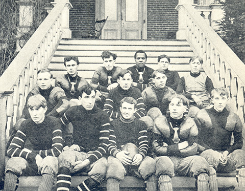 A photo of the football team from the Normal School's 1904-1905 Catalog. No identifications of team members were provided.