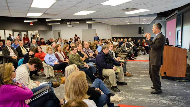 Chancellor Greenstein speaking at the IUP open forum