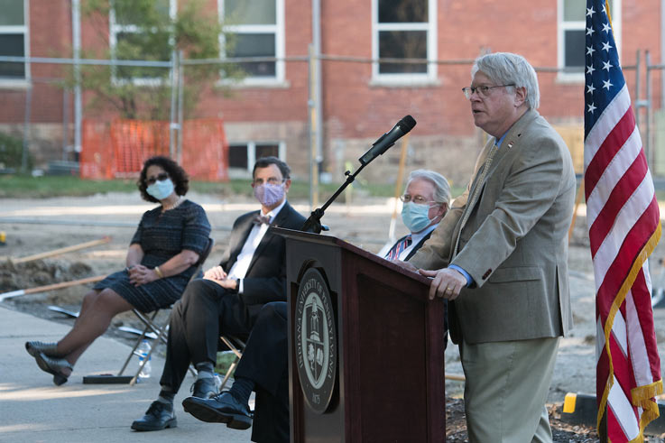 Tim Cejka speaks during the groundbreaking ceremony