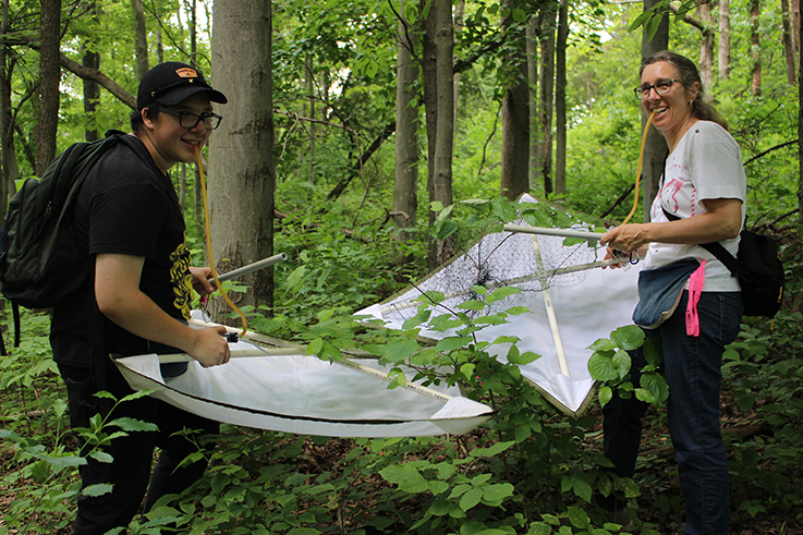 Ellen Yerger and a student gathering samples in Duff Park 