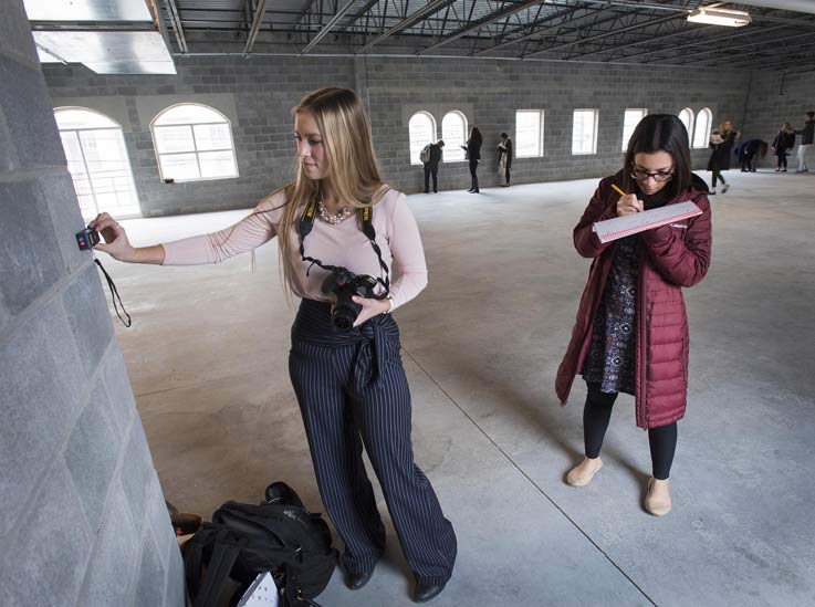 student at left measuring -- Sara Knight, from Addison, NY; student at right -- Melissa Paul, from Blue Bell.