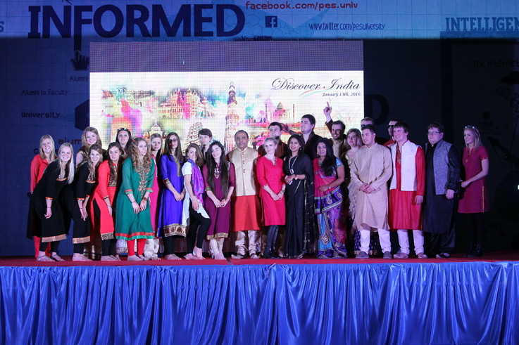 During a cultural evening for the Discover India program, Bharadwaj and American IUP students dressed in traditional Indian attire.