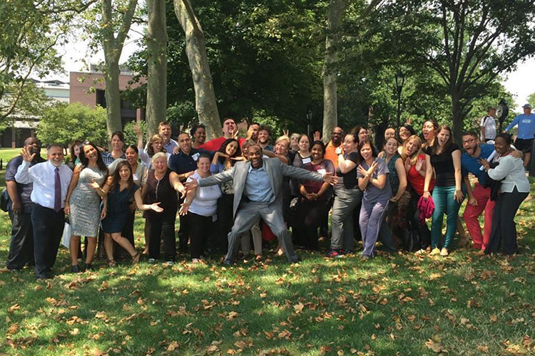 After leading a diversity training at the Stevens Institute of Technology in Hoboken, New Jersey, Justin Brown posed with the training's participants.