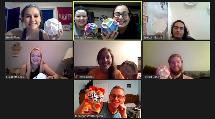 One of the Math Club's activities was making dodecahedrons out of construction paper, which members displayed during a Zoom meeting last fall. One of the Math Club's activities was making dodecahedrons out of construction paper, which members displayed during a Zoom meeting last fall.