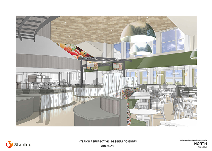 North Dining Facility rendering: interior perspective, dessert to entry