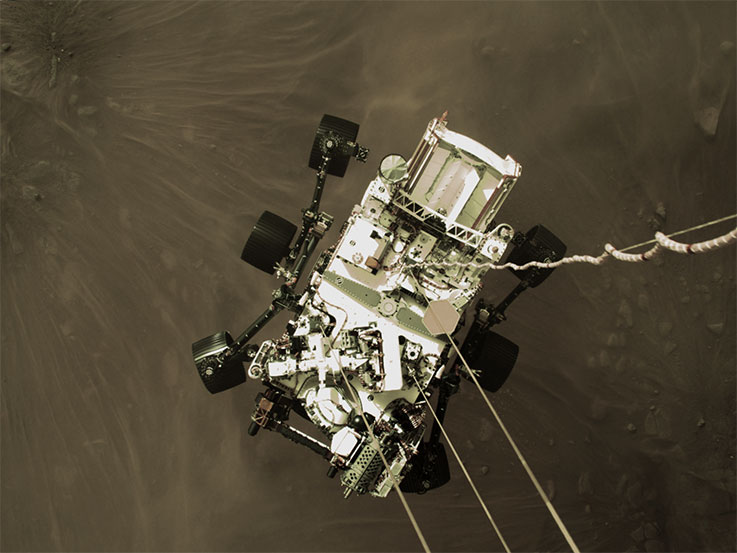 NASA's Perseverance rover as it touched down on Mars on February 18.