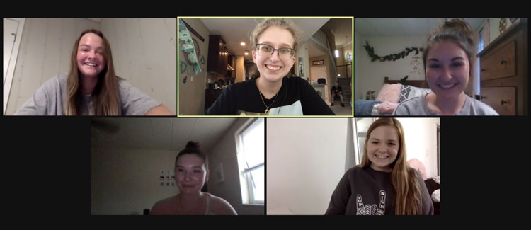 IUP Sign Language Club officers, clockwise from top left: Rachael Piotti, treasurer; Megan Keyser, president; Skyla Decker, secretary; Mackenzie Davis, vice president; and Marissa Ott, social chair