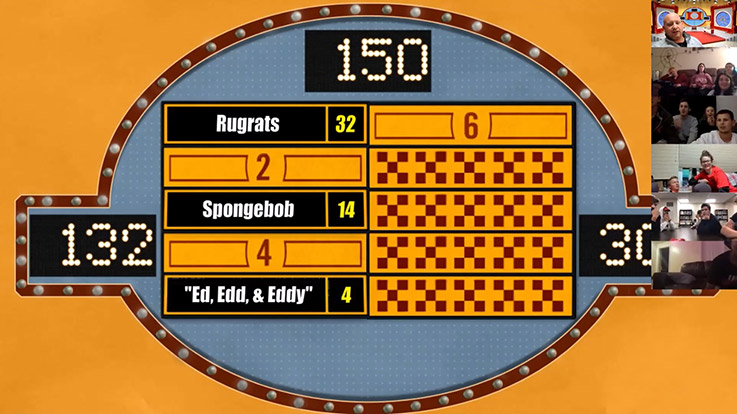 Screenshot of Family Feud gameboard and IUP students participating.