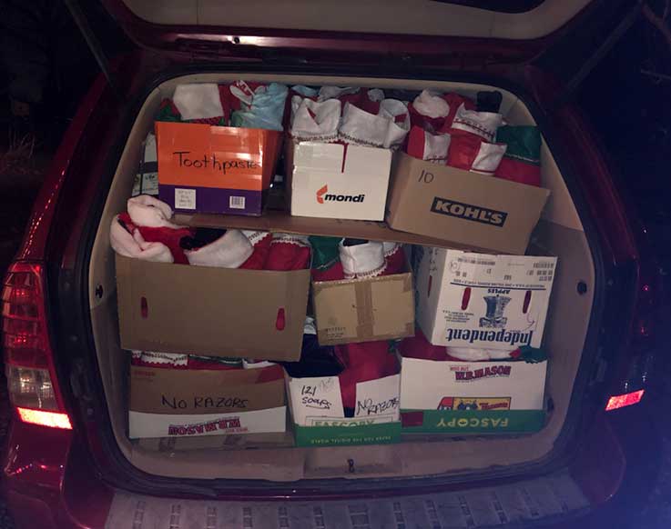 Stockings loaded for distribution Stockings loaded for distribution