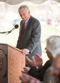 Senator Don White addresses the crowd at the hotel groundbreaking ceremony