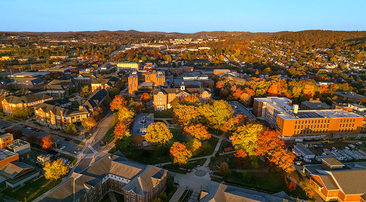 aerial photo of the IUP campus during fall