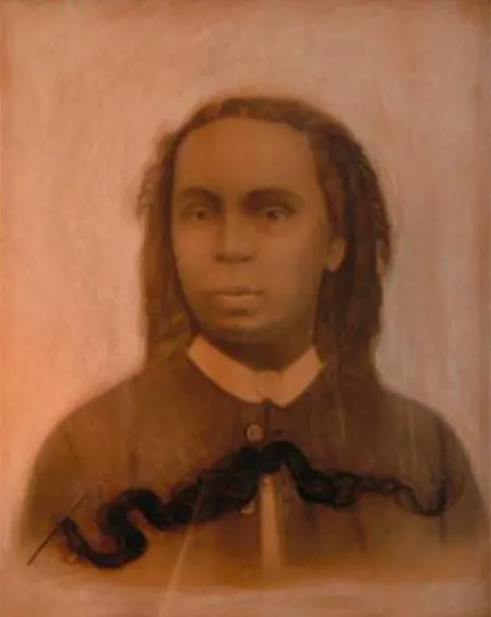 Old-looking portrait, possibly painted, of Keziah Brown