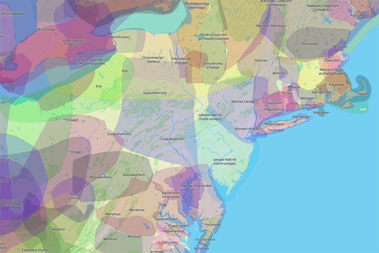 A map showing territories of indigenous peoples before European settlement