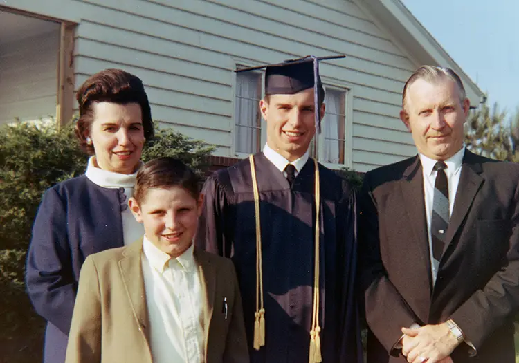 From left: Kathryn, Bill, John, and Pete Kopchick on John’s high school graduation day, 1968