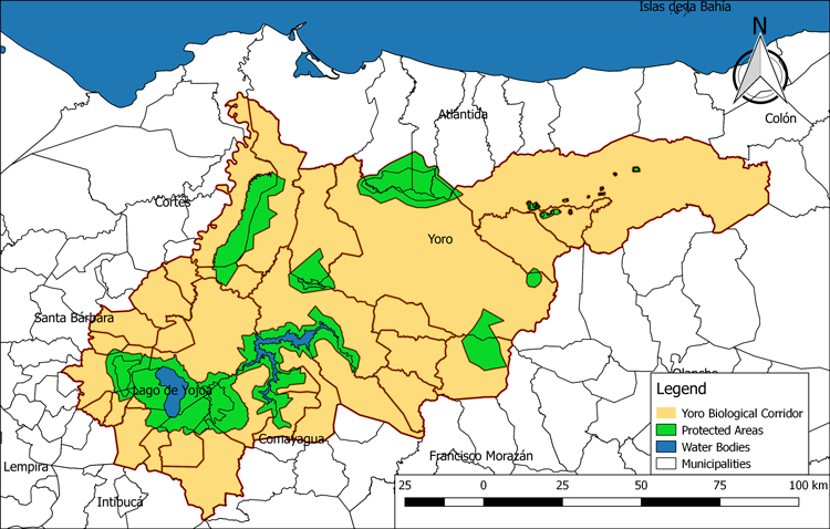 Map of the Yoro Biological Corridor perimeter 