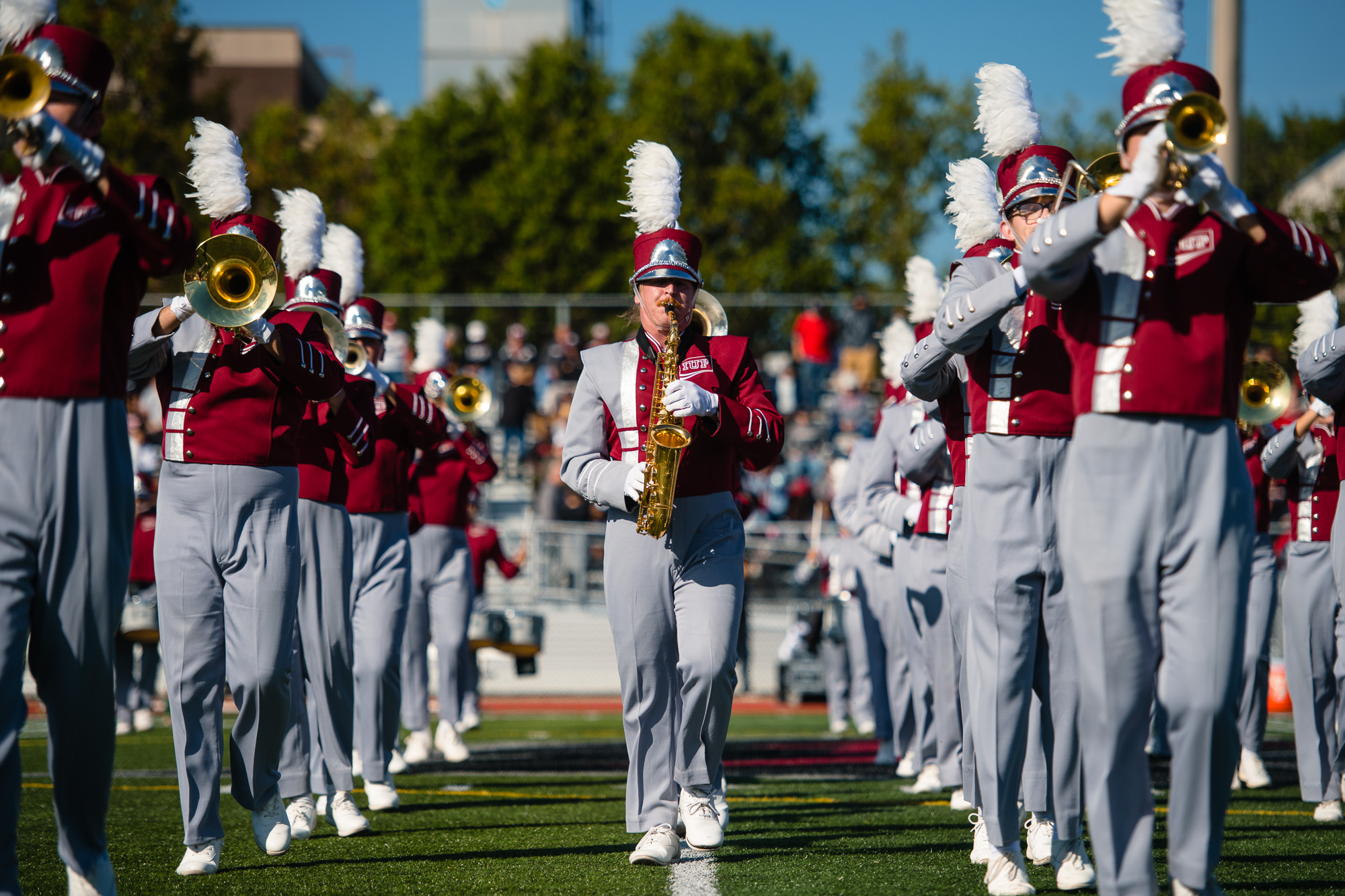 The IUP marching band performs during halftime on Saturday, October 5, 2019.