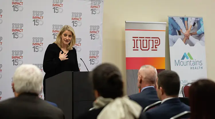 Event speaker IUP Council of Trustees Vice Chair and IRMC and Mountains Health Board of Directors Vice Chair Laurie Kuzneski