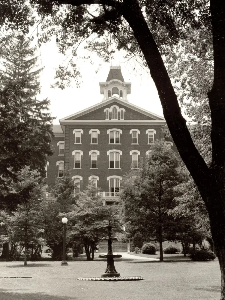 John Sutton Hall from the East Lawn in 1975 (IUP Archives)