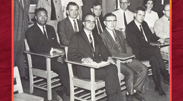 Robert Vowels with the 1964 Indiana State College Social Sciences faculty