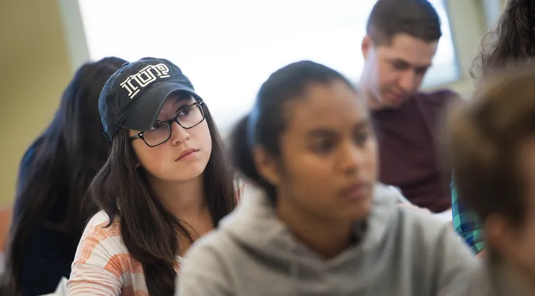 College students listen in a classroom during a lecture