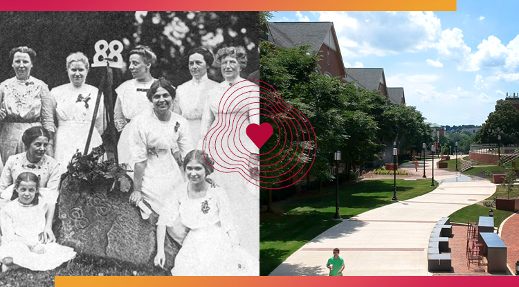 stylized image of rock gift from 1888 on the left and grant street park on the right