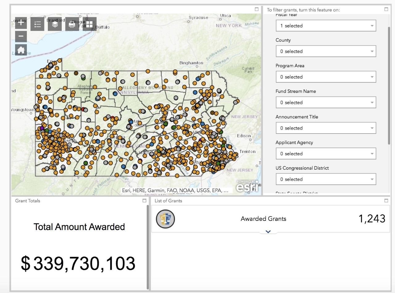 A mapping project by Charles Gartside detailing all of the grant awards (in the spirit of government transparency) that PCCD has funded since 2012 in Pennsylvania