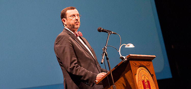 IUP President Michael Driscoll giving a speech.