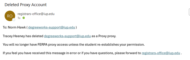 Proxy email confirmation page