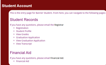 Image of Student Account select Financial Aid.