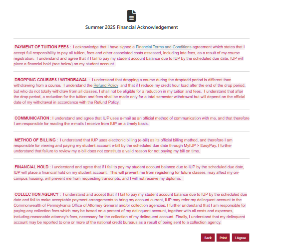 Image of financial agreement for student