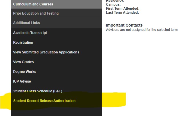 This image is of the login page you will see for the student to check on a record release.