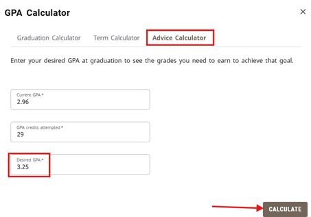 This shows the advice calculator