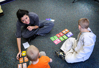 Student teacher with students