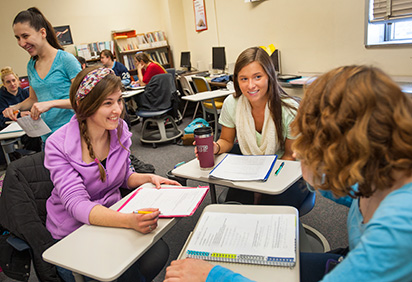 Students talk about a topic in class