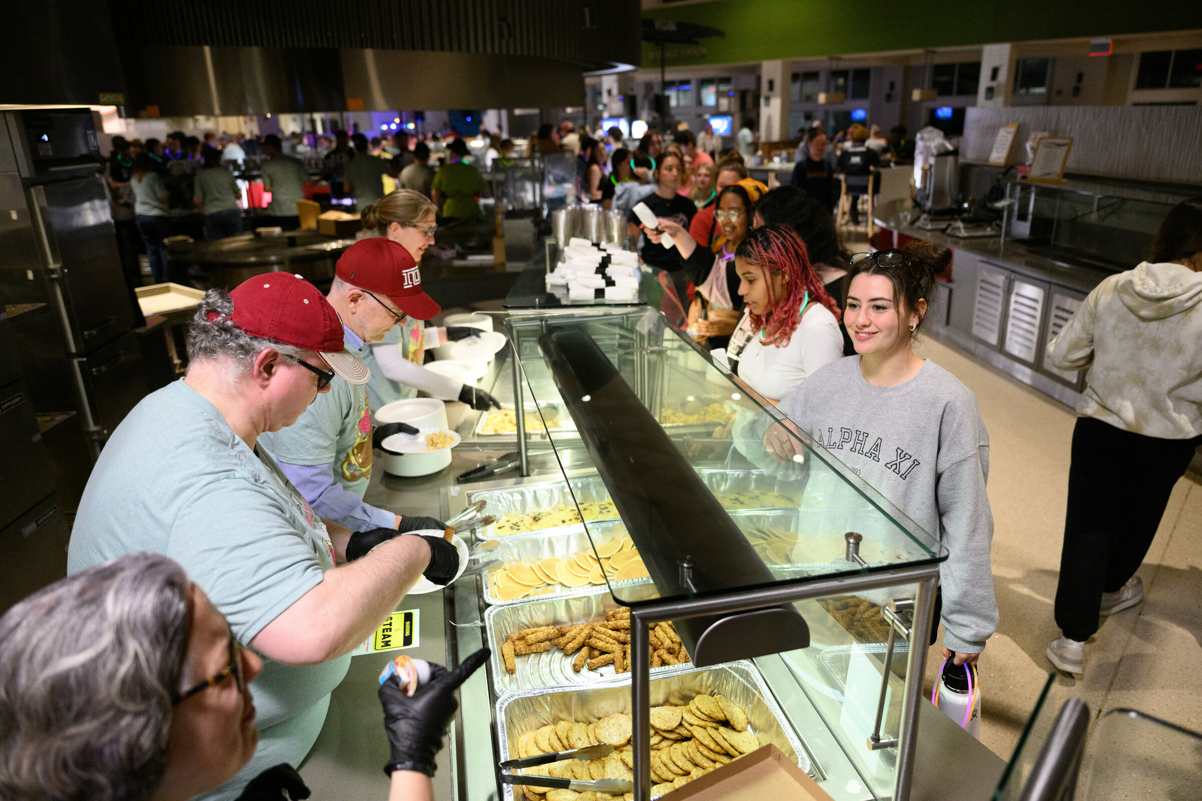 students in line at north dining pancake night