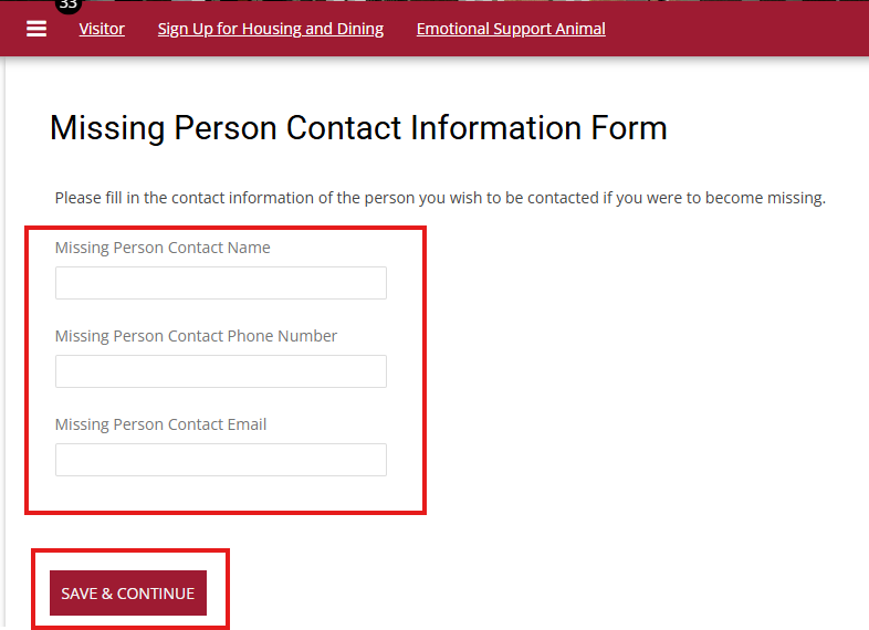 Screenshot of Missing Person Contact Information