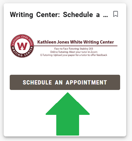 Screenshot of Writing Center Schedule and Card for Appointment