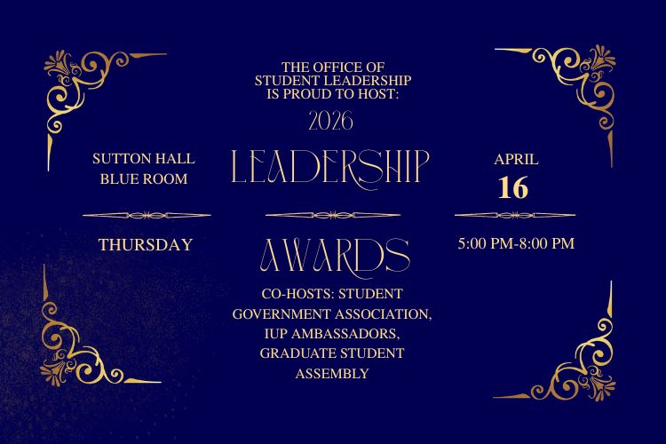 graphic promoting the 2026 IUP Leadership Awards Ceremony at IUP