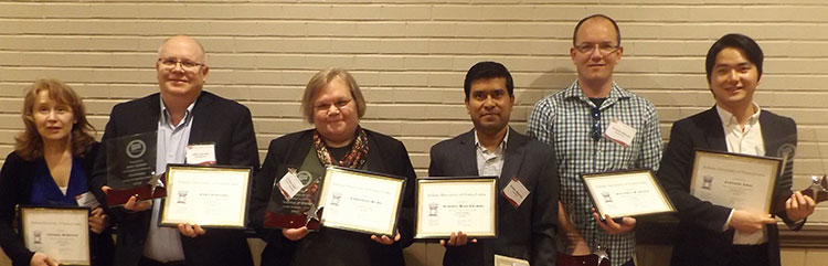 2018 Winners of the $500 Center for Teaching Excellence Faculty Recognition Awards: Theresa McDevitt (Libraries) Living-Learning; John Lipinski (Management) Innovation; Christina Huhn (Foreign Languages) Teaching of Writing; Sudipta Majumdar (Chemistry) Content Pedagogy; Jonathan Warnock (Geoscience/Sustainability Studies) Innovation; Jaeyong Choi (Criminology and Criminal Justice) Teaching Associate