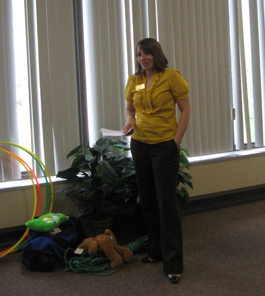 Jen Jones with some of the props used in the Team Building Skills Workshop May 8, 2009