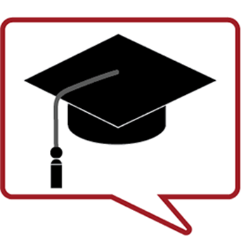Graduation cap in a dialogue bubble