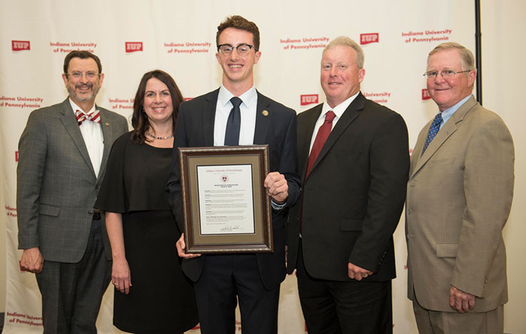 IUP President Michael Driscoll, Petula King, Caleb King, Steve King, and Sam Smith IUP President Michael Driscoll, Petula King, Caleb King, Steve King, and Sam Smith